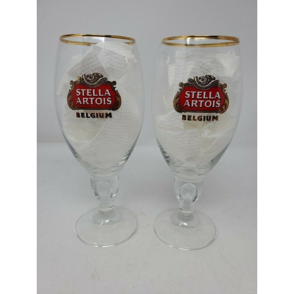 Stella Artois Set Of 2 Original Glass Chalice, 50cl (16.9oz) ABInBev Gold Trim